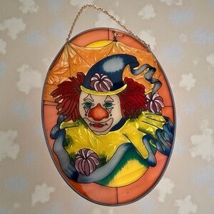 Vintage Clown Stained Glass Window Hanging